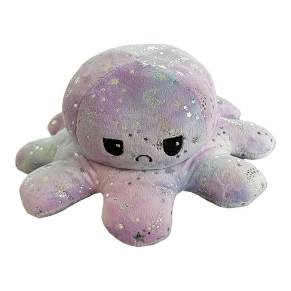 Moody Octopus Stary Galaxy Purple Shimmer 6" Plus Reversible Happy Angry - Picture 4 of 5